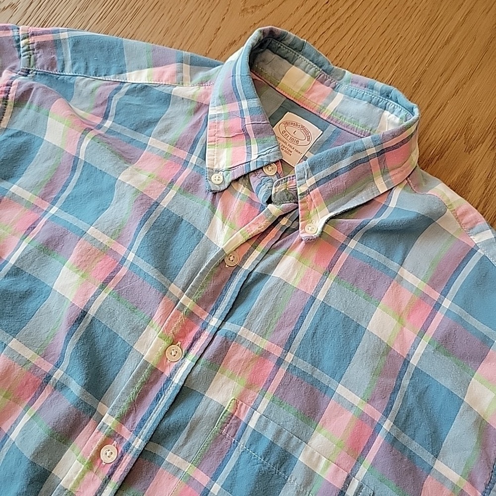 Brooks Brothers Shirt Mens Large Button Down Pastel Plaid All Cotton Long Sleeve